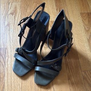 Rebecca Minkoff sz 8 Elegant green black chunky heel Strappy leather Heels VGUC